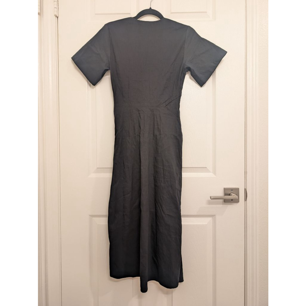 A.L.C. Edie Linen Blend Wrap Midi Dress Black V-Neck Stretch ASO Celebrity Sz 4 - Picture 9 of 9